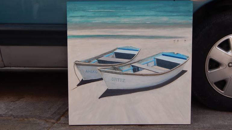 Original Fine Art Beach Painting by Angel  Ortiz