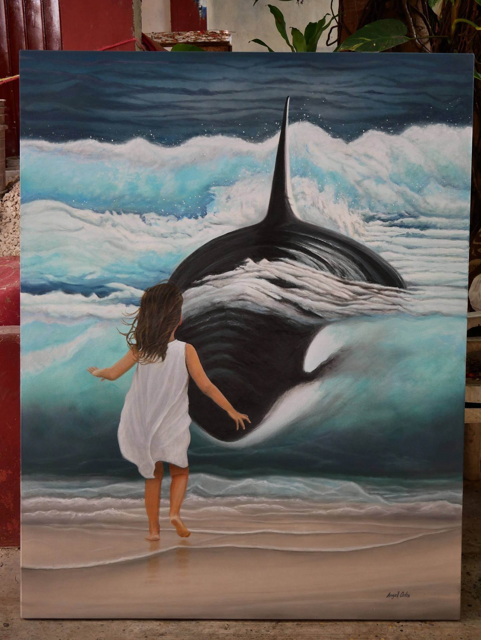 Hunting killer whale Painting by Angel Ortiz