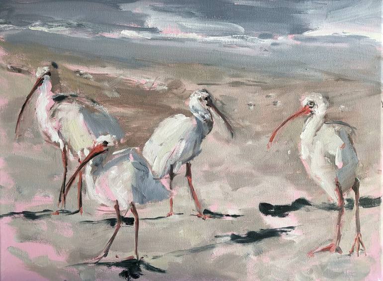 Beach Birds Pinks Painting by Angela Anderson | Saatchi Art