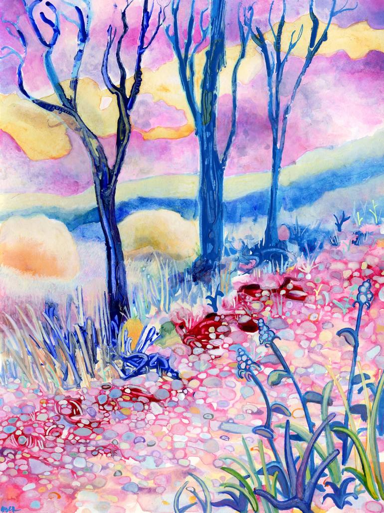 Three Trees by a Gravel Path Painting by Josh Byer | Saatchi Art