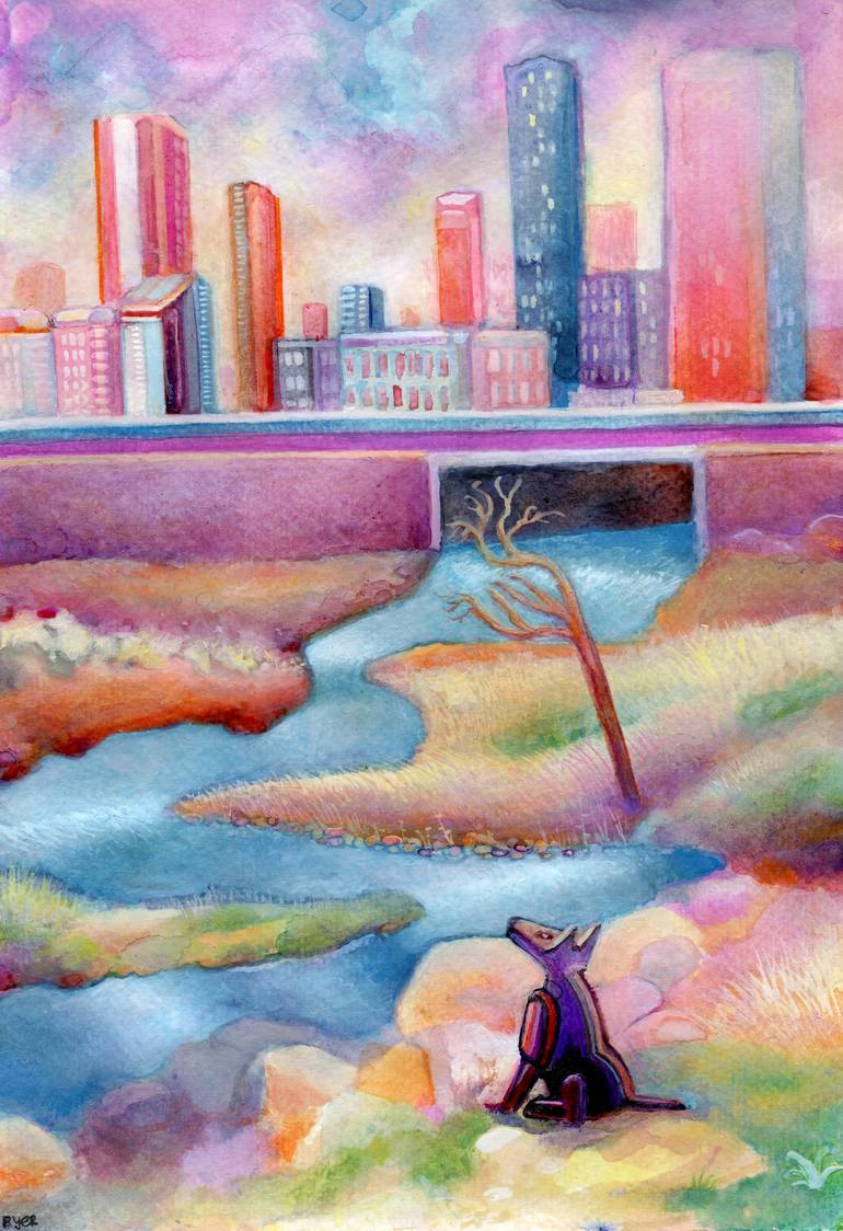 A Robotic Dog Sitting by a Drainage River Painting by Josh Byer ...