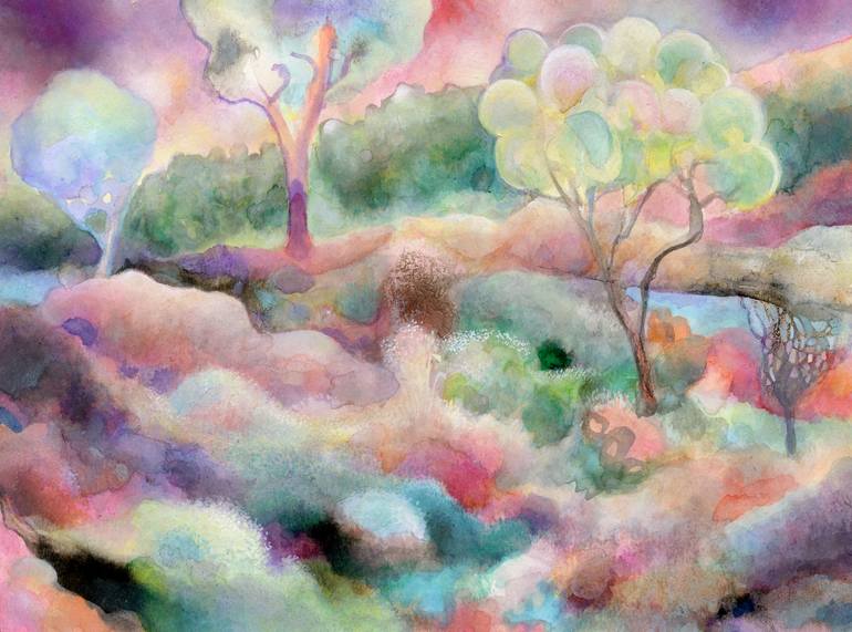 Weeds and Trees on a Rocky Hillside Painting by Josh Byer | Saatchi Art