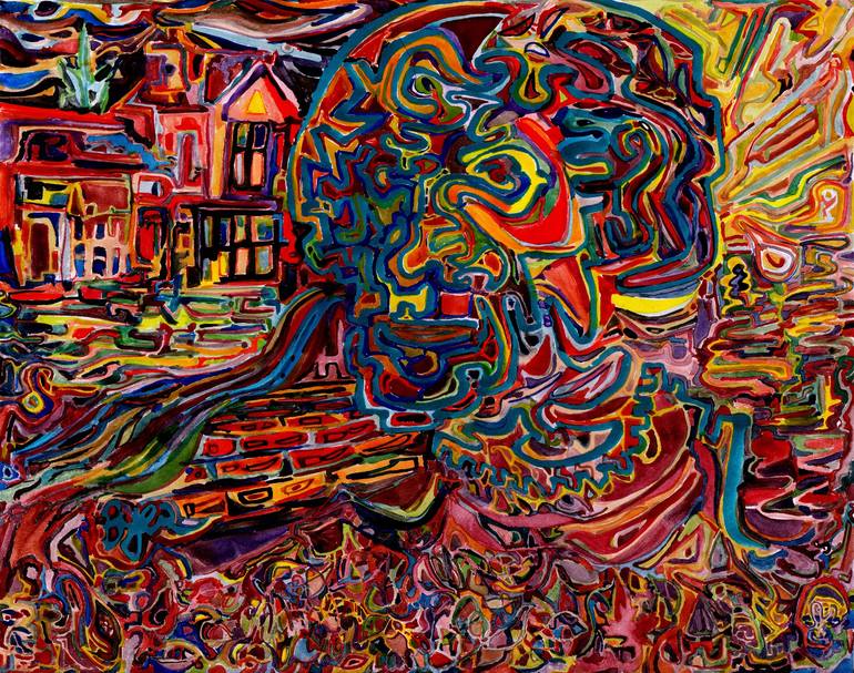 Man as a Burning Pile of Leaves Painting by Josh Byer | Saatchi Art