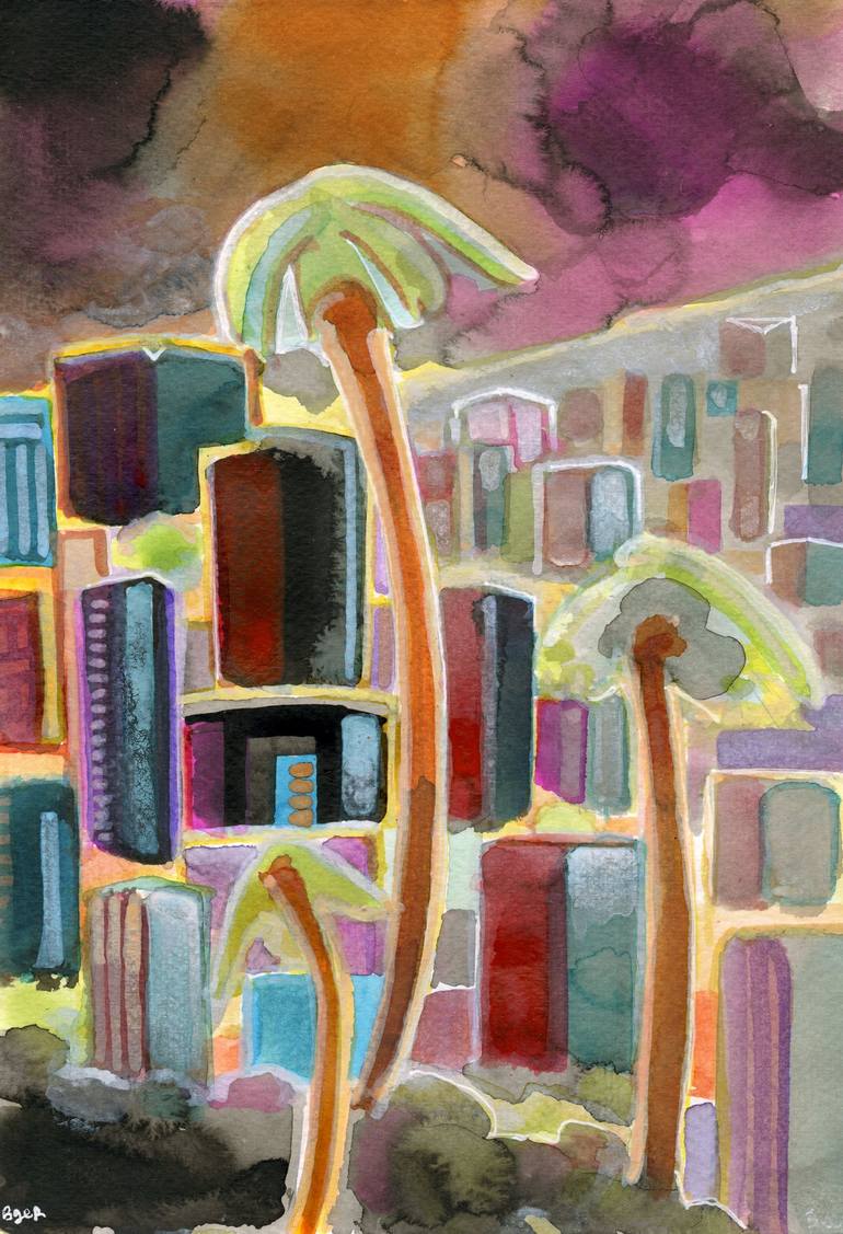 Palm Trees and Storm Clouds Painting by Josh Byer | Saatchi Art