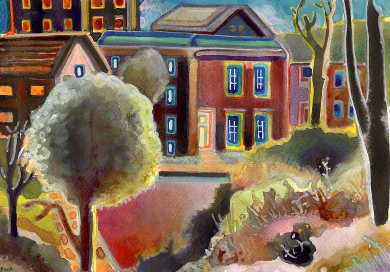 Original Landscape Painting by Josh Byer | Impressionism Art on Paper | The Little Forest at the End of the Street