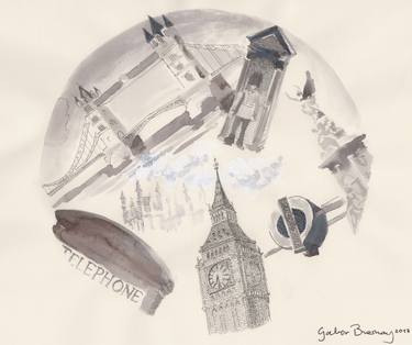 Original Figurative Cities Drawings by Gabor Breznay