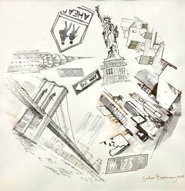 Original Figurative Cities Drawings by Gabor Breznay