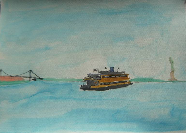 Staten Island Ferry in New York Harbor Drawing by Ilan Freedman