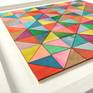 This piece is an original artwork by Amelia Coward, a colour study arrangement of 3D birch ply isosceles triangles. Each is stained, painted and re-painted to create a luminous effect. The pieces are then reassembled to create a wooden patchwork. This piece is unique, edition one of one and signed and dated by Amelia on reverse. We do not make prints so each artwork remains exclusive.