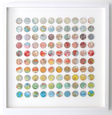 100 World Map dots Original Paper & Wood Collage thumb