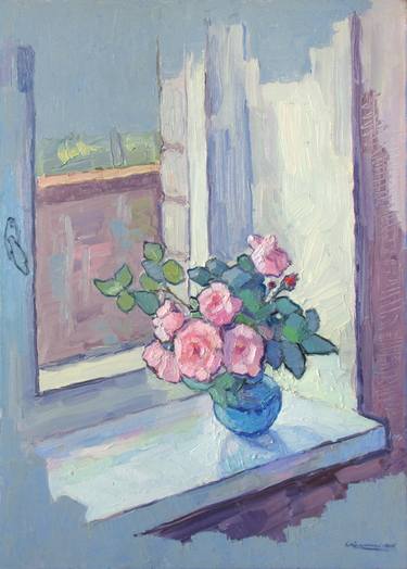 Tea Roses On The Window Sill Painting By Ivan Kolisnyk Saatchi Art