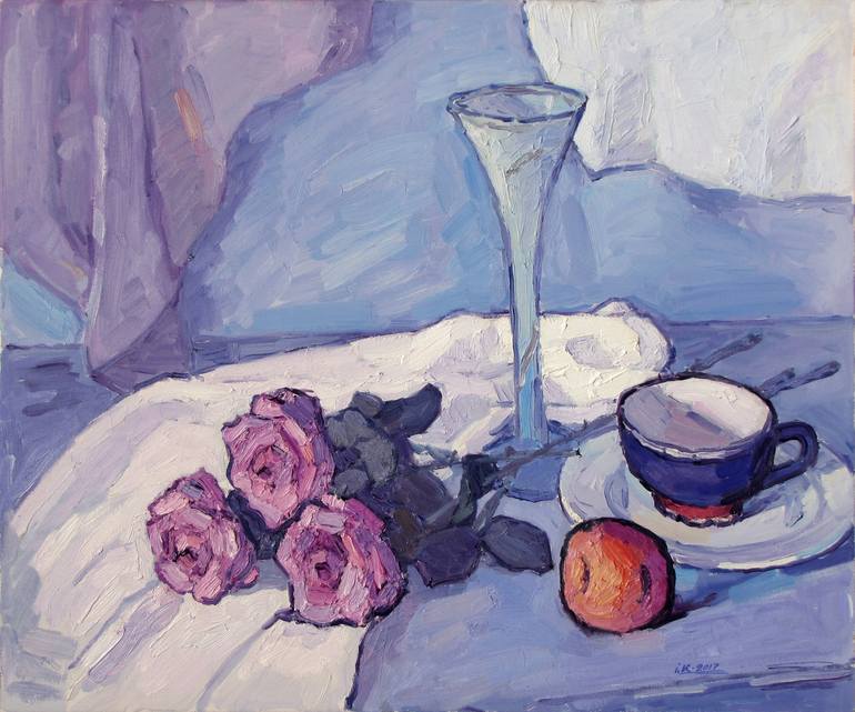Still Life with Purple Roses