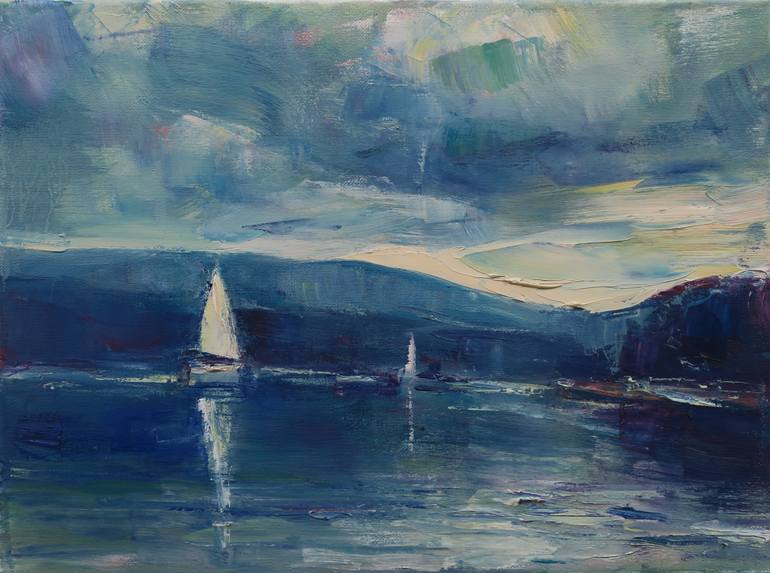 Original Boat Painting by Marta Lipowska | Impressionism Art on Canvas | Silence of the lake II