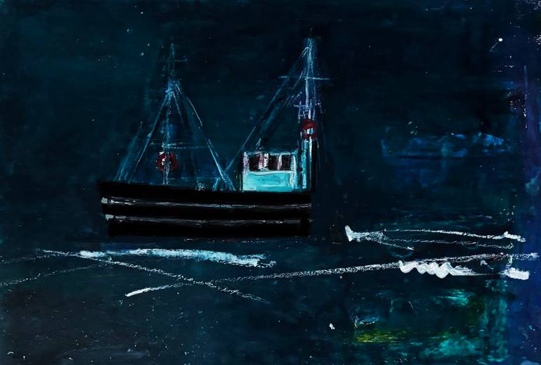 Fishing Boat Returning to Harbour at Night Drawing by Mary Ruggeri ...