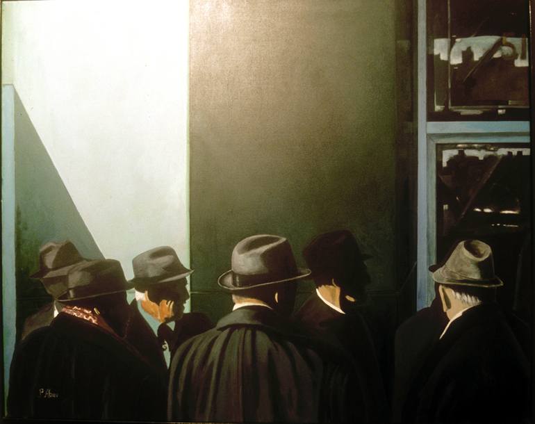Painting: Men with hats Acrylic on canvas, with black frame. Painting by  Pedro Abreu