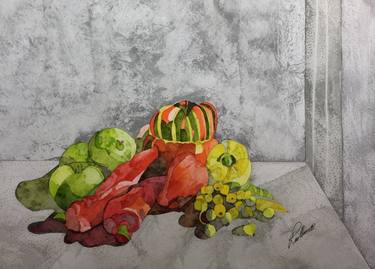 Still Life with Squash Peppers and Apples thumb