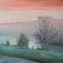 Oil on canvas. Scene of English fields. Sunset.  Realism highly detailed.