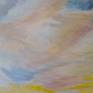 Oil on canvas. Dramatic scene of landscape just before storm. Beautiful sky changing from calm to storm reflecting everything in the water.