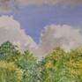 Oil on canvas. Scene of Hampstead Heath Pond in London. Large painting with beautiful balance of colours reflecting on water.
