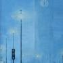 Oil on canvas. Scene of Westminster Big Ben from North side of the river. It is early in the morning with whole Parliament surrounded by fog.