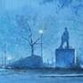 Oil on canvas. Scene of Westminster Big Ben from North side of the river. It is early in the morning with whole Parliament surrounded by fog.