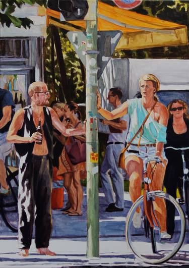 Original Figurative Bicycle Paintings by Benjy Barnhart