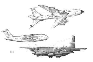 Print of Airplane Drawings by Mike Liu