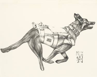 Original Dogs Drawing by Mike Liu