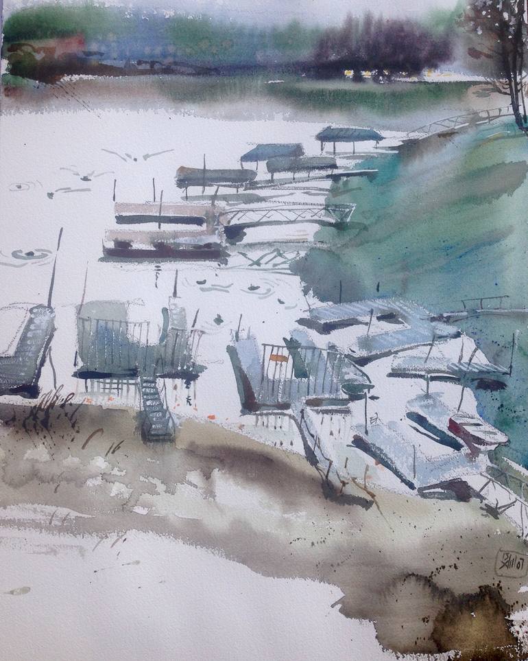 Original Landscape Painting by Gregory Radionov | Impressionism Art on Paper | Ducks on the lake