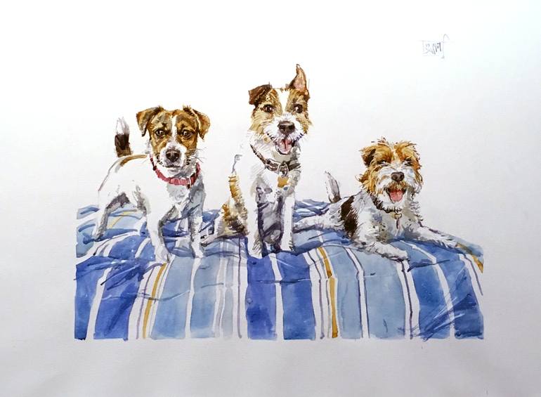 three dogs on bed Painting by Gregory Radionov Saatchi Art