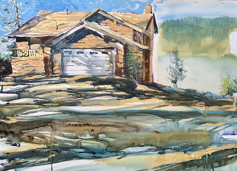 Original Other Painting by Gregory Radionov | Impressionism Art on Paper | house on the lake