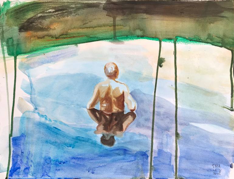 Original People Painting by Grazyna Smalej | Figurative Art on Canvas | Father in the lake