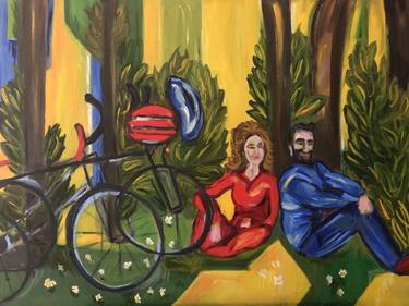 Original Figurative Bike Paintings by Joanna Kaminska