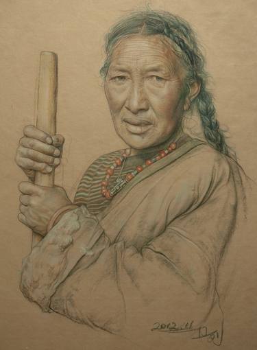 Portrait of Tibetan woman making cheese 01 thumb