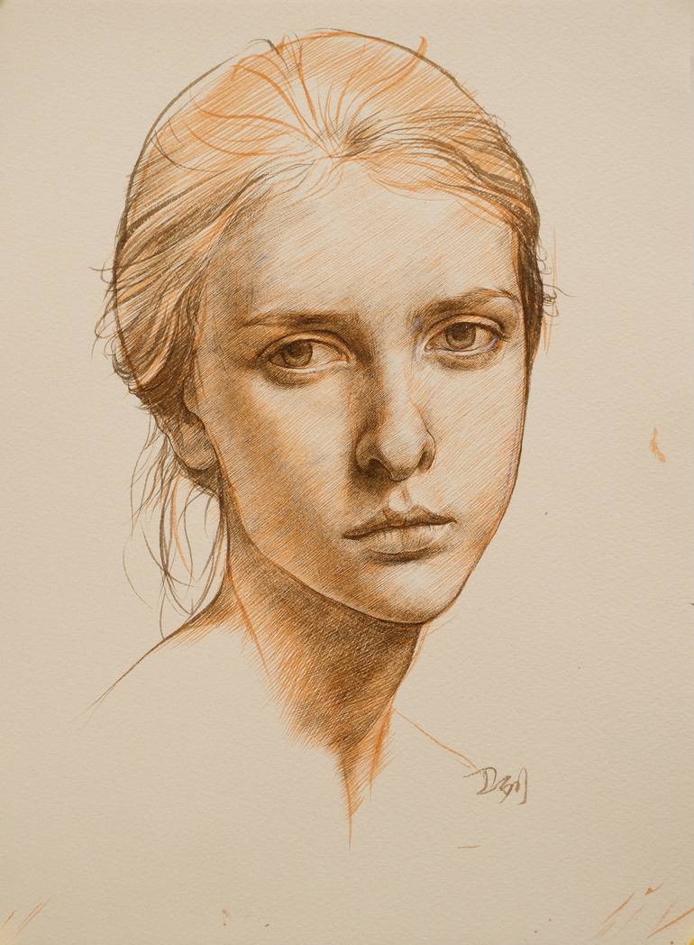 Portrait of girl Drawing by Weillie Wu | Saatchi Art