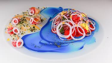 Delicious gourmet meal with flowers restaurant hotel kitchen plating by the chef - Limited Edition 1 of 50 thumb