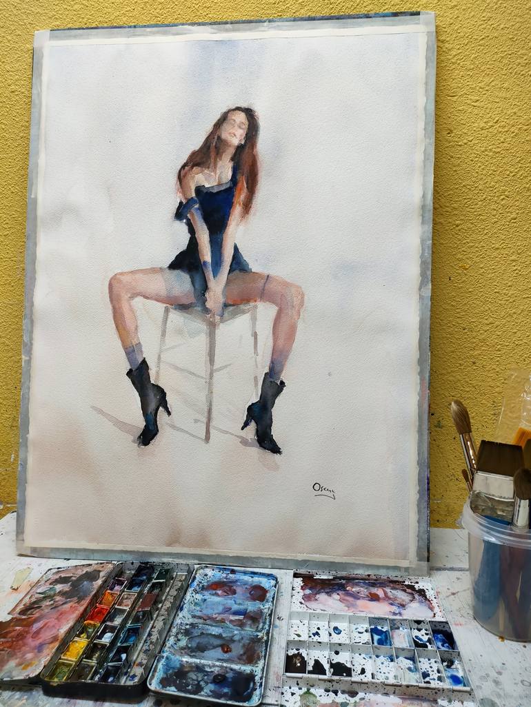 Original Figurative Portrait Painting by OSCAR ALVAREZ