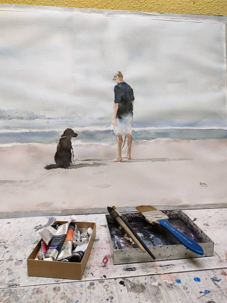 Original Figurative Beach Painting by OSCAR ALVAREZ