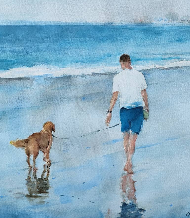 Original Impressionism Beach Painting by OSCAR ALVAREZ