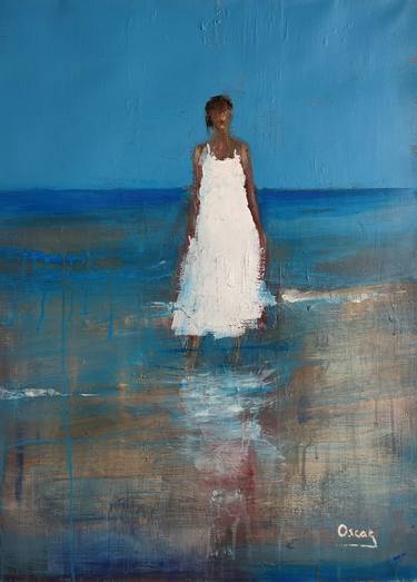 Original Figurative Beach Paintings by OSCAR ALVAREZ