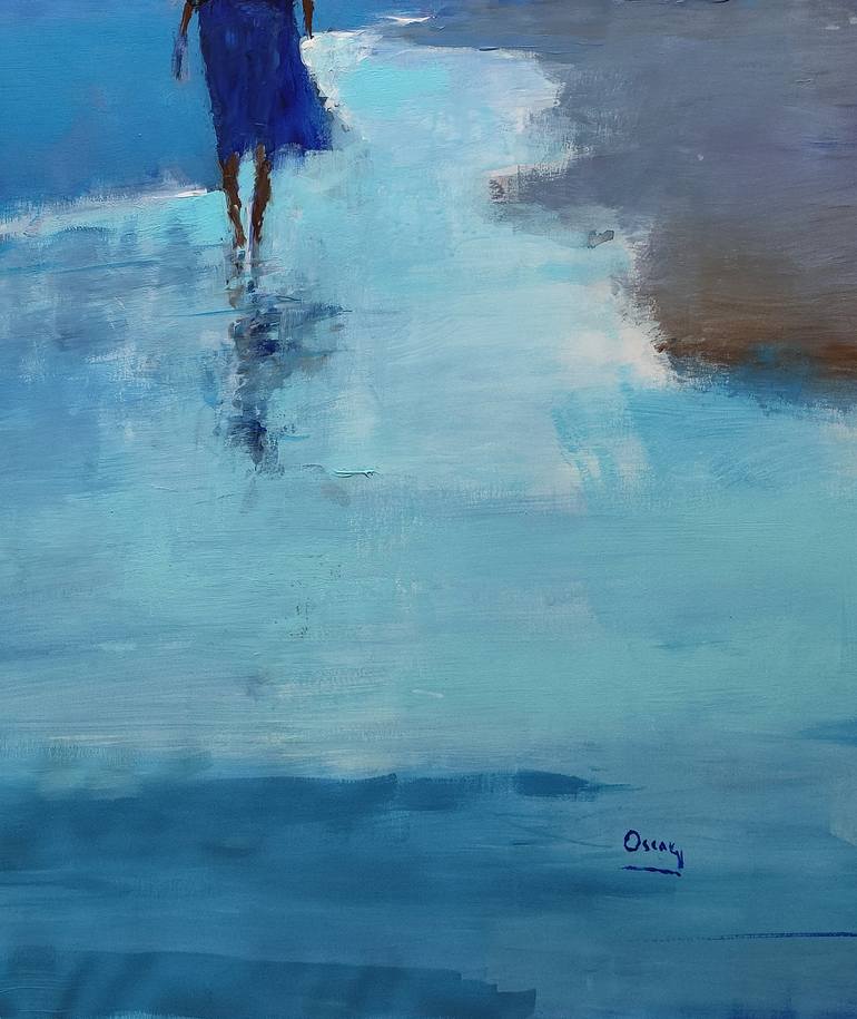 Original Figurative Beach Painting by Oscar Alvarez
