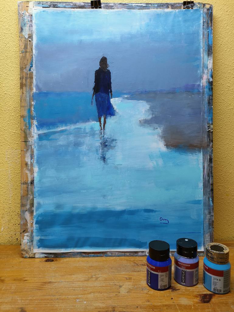 Original Figurative Beach Painting by Oscar Alvarez