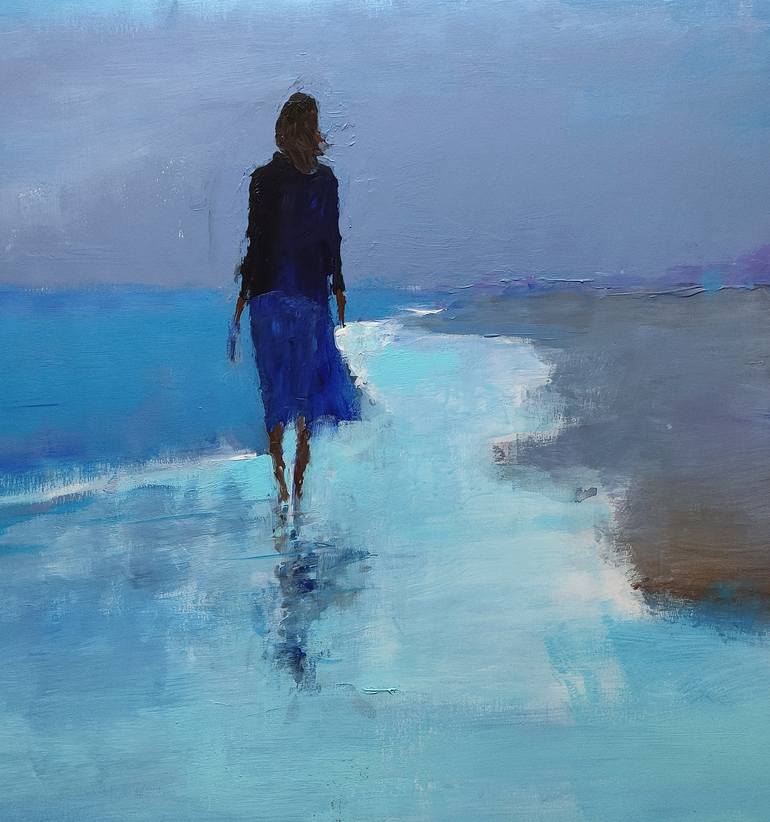Original Figurative Beach Painting by Oscar Alvarez