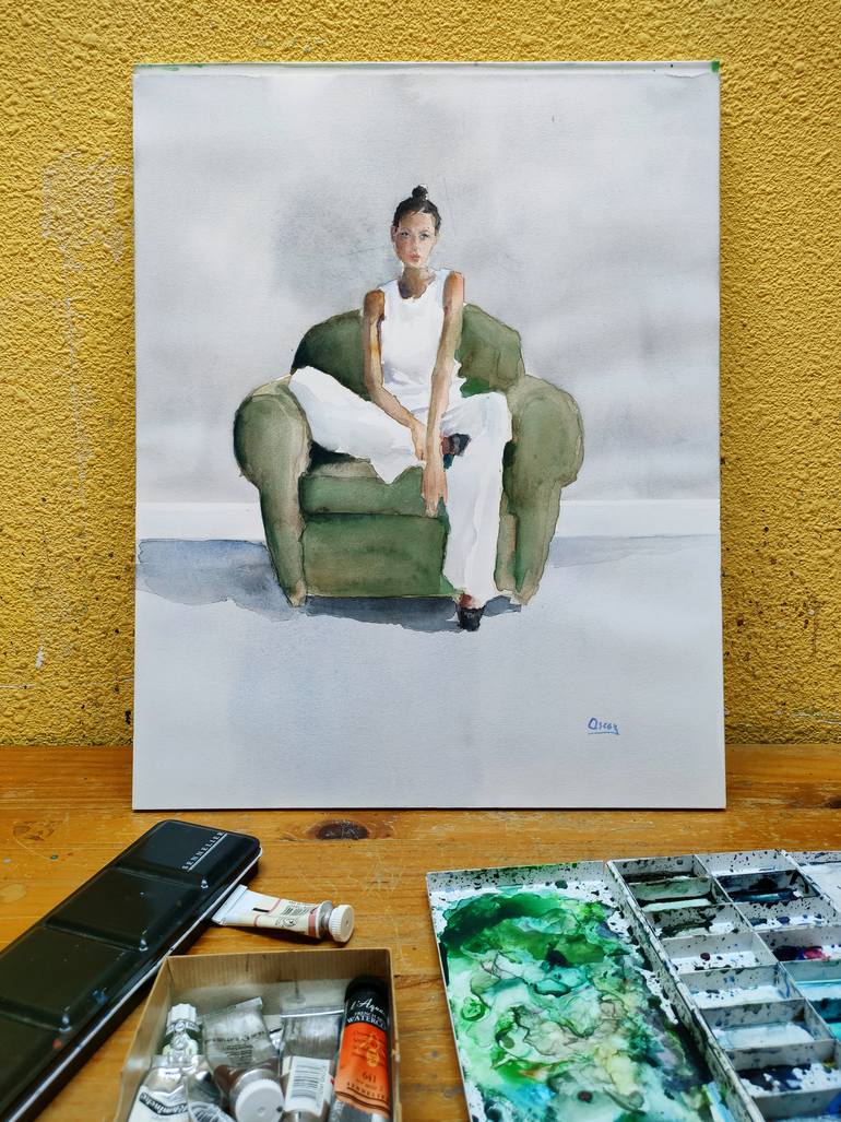 Original Figurative Women Painting by Oscar Alvarez