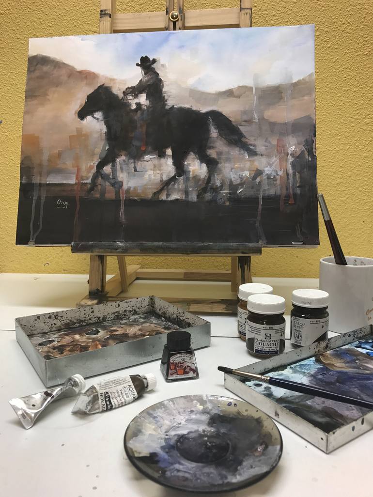 Original Figurative Horse Painting by OSCAR ALVAREZ