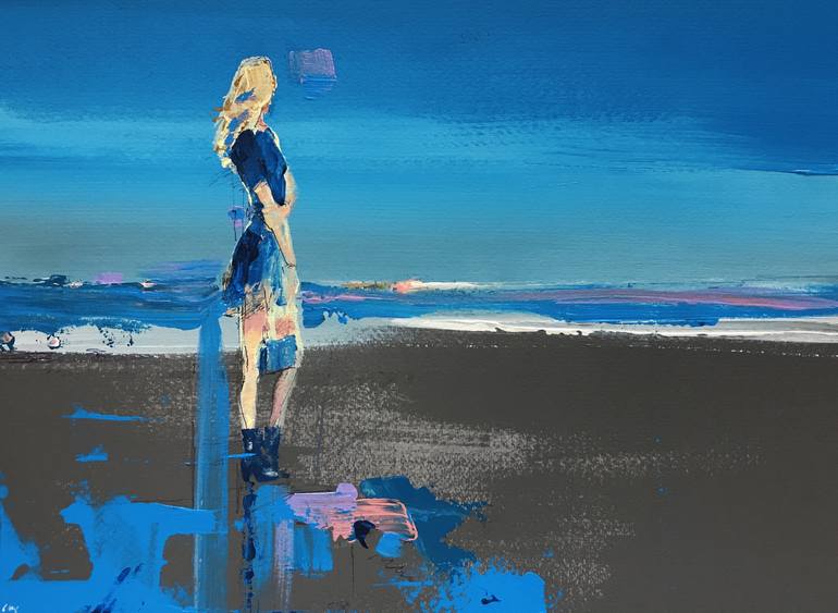 Original Figurative Beach Painting by Oscar Alvarez