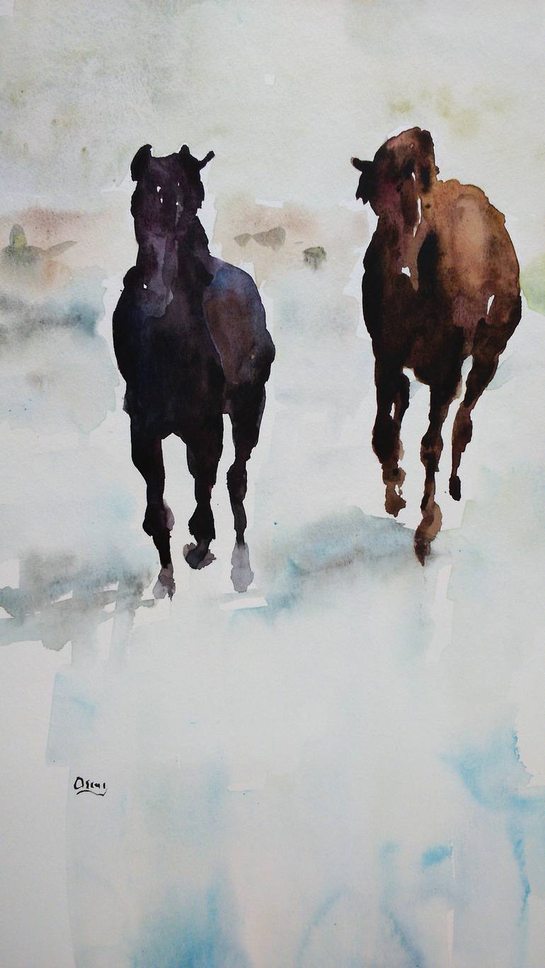 Original Figurative Horse Painting by OSCAR ALVAREZ