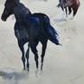 Scene inspired by the free life of the wild horses. Painted in watercolor on paper "Arches" 300 grs.