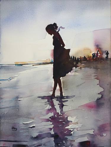 Print of Figurative Beach Paintings by OSCAR ALVAREZ