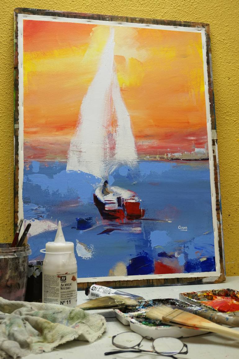 Original Sailboat Painting by OSCAR ALVAREZ